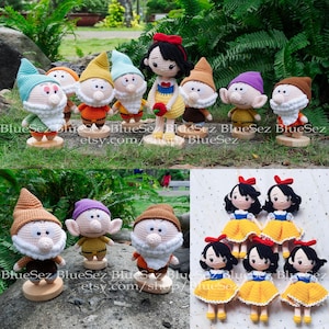 Snow White & Seven Dwarfs Crochet Doll - Amigurumi Doll, 7 Dwarfs Plush Doll, Snow White Plush,  Vintage Disney Dolls - FREE SHIPPING to US