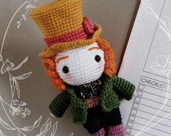The Mad Hatter Crochet Doll - Alice in Wonderland, Amigurumi Doll, handmade princess doll, Baby crochet doll - Newborn Gift, Handmade Doll