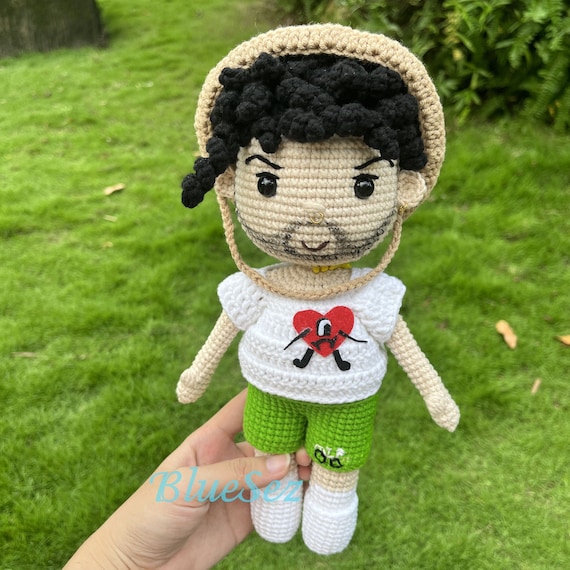 Crochet Bad Bunny Inspired Doll - Bad Bunny Similar Doll -  Mini Bad Bunny, Celebrity Amigurumi, Look aLike Doll, Miniature Doll