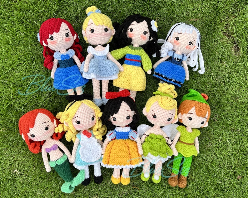 All Disney Princess gehaakte pop, amigurumi prinsessenpoppen, prinses cadeau speelgoed - Sneeuwwitje, Elsa, Anna, Alice, Aurora, Ariel, Jasmine, Moana