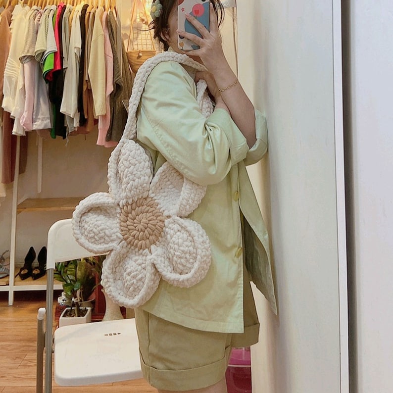 Daisy Shoulder Bag Crochet Crochet Tote Bag Floral Tote - Etsy
