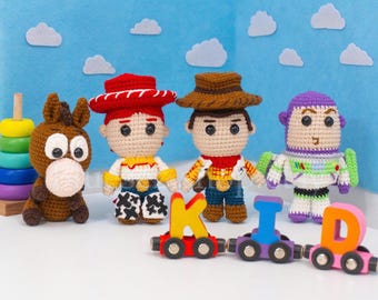 Toy Story Crochet Doll - Toy Story Toy, Amigurumi Doll, Mini toy for Boy, Woody Plush Toy, Buzz Lightyear Soft Toy, Jessie Cowgirl, Bullseye