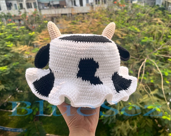 Crochet Cow Bucket Hat Crochet Cow Print Hat, Cow Bucket Hat With Horns, Animal  Bucket Hat, Sun Hat CUSTOM COLORS -  Canada