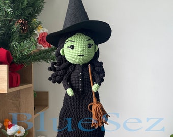 Elphaba de Wicked la poupée musicale, Elphaba Amigurumi, peluche Elphaba The Wicked Witch, méchante sorcière de l&#39;ouest, poupée méchante sorcière au crochet
