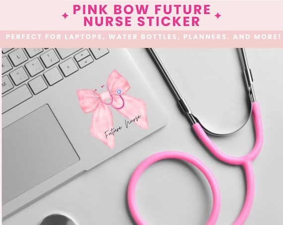 Pink Bow Future Nurse Sticker, Coquette Medical Decor