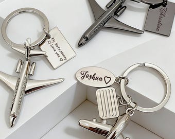 Chaveiro personalizado com tema de avião, chaveiro com nome gravado, chaveiro "Voe em segurança", acessório para amantes da aviação, chaveiro para carro, presente para o Dia dos Namorados.