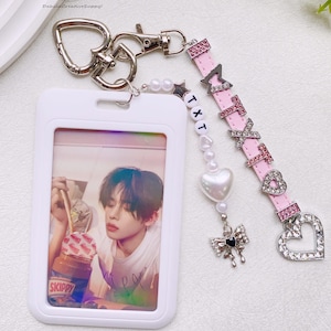 Kpop Fotokartenhalter, benutzerdefinierter Kpop Name Schlüsselbund, Strass Buchstabe Schlüsselbund, personalisierte Fotokarte Schlüsselbund, ID-Kartenhalter, Kpop Fans Geschenke