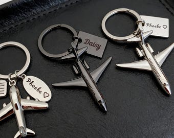 Chaveiro personalizado de avião, chaveiro "Voe em segurança", chaveiro gravado personalizado, presente para amantes de aviões, chaveiro modelo de avião 3D, presente para padrinhos de casamento