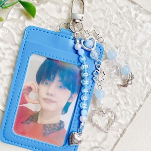 Porta-cartões K-pop, porta-cartões com foto K-pop e chaveiro de estrela, acessórios estéticos K-pop, porta-cartões com nome K-pop personalizado, porta-fotos K-pop