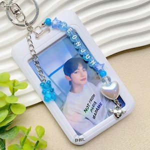 Porta-cartões de fotos branco, presente para fãs de K-pop, porta-cartões de K-pop personalizado, fichário para cartões de fotos, chaveiro com nome K-pop personalizado, acessórios com clipe de papel