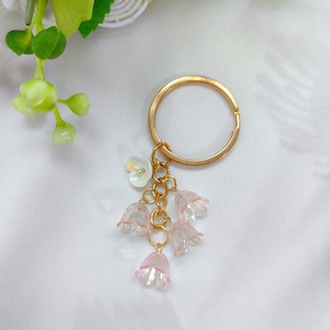 Spring Floral Pink Keychain, Lily of the Valley, Floral Key Ring,  Flower Keychain with Charms, Cute Keychain, Handbag Accessory