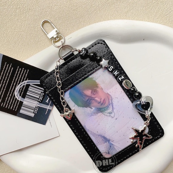 Black PU Photocard Holder, ID Card Holder, Personalized Kpop