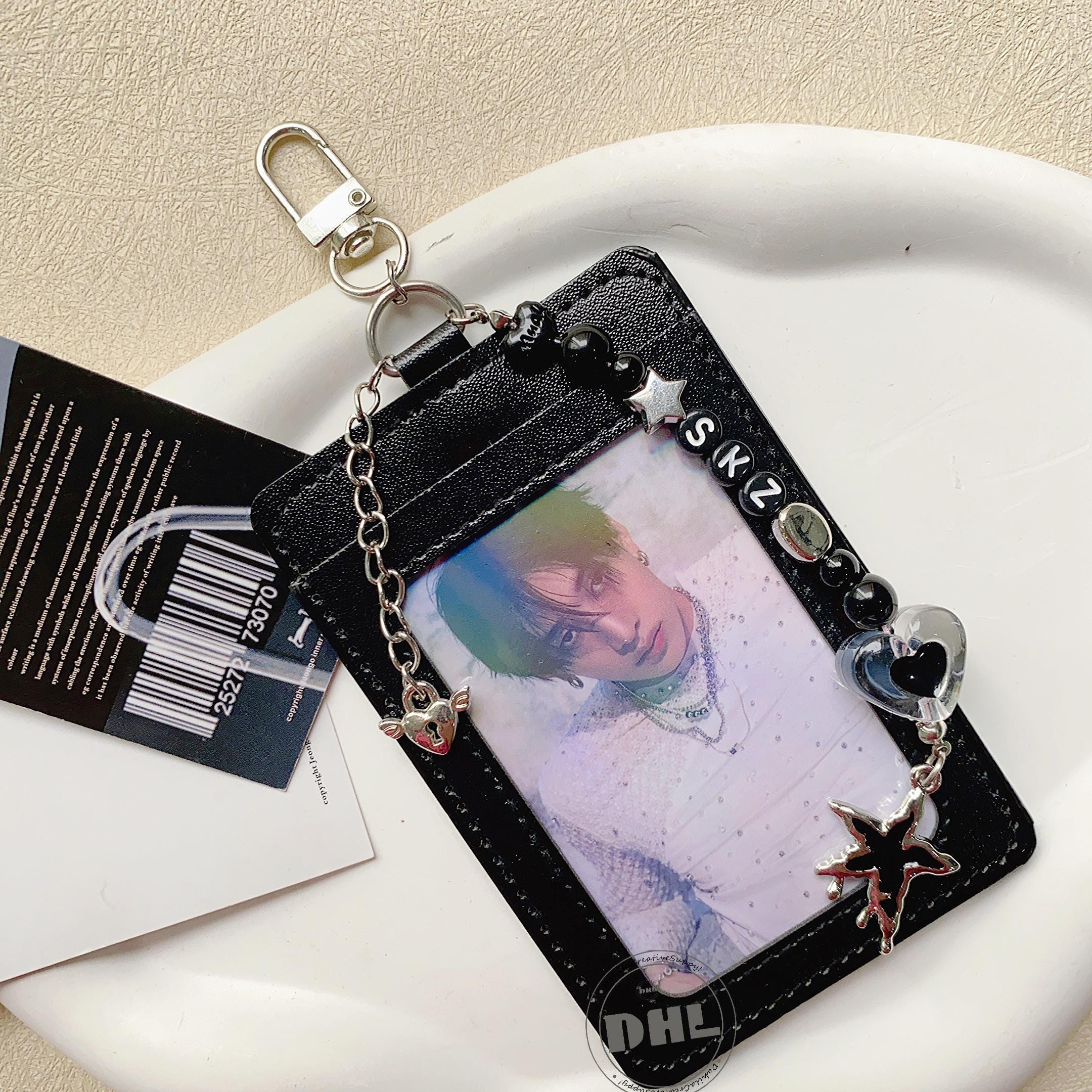 Black PU Photocard Holder, ID Card Holder, Personalized Kpop