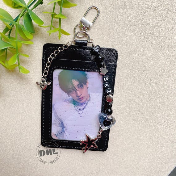 Black PU Photocard Holder, ID Card Holder, Personalized Kpop