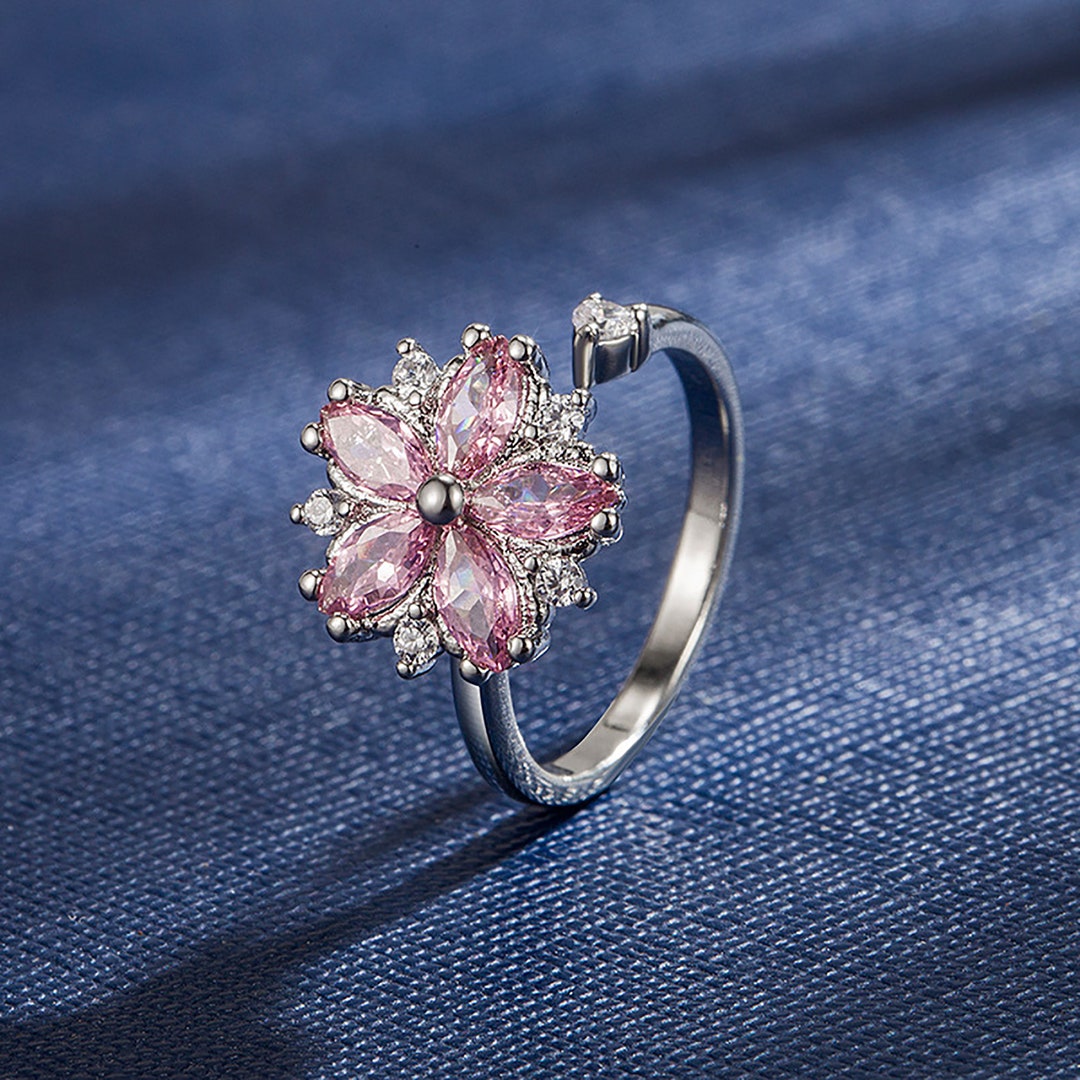 Pink Flower Nature Ring Spinning Fidget Ring Spinning Flower - Etsy