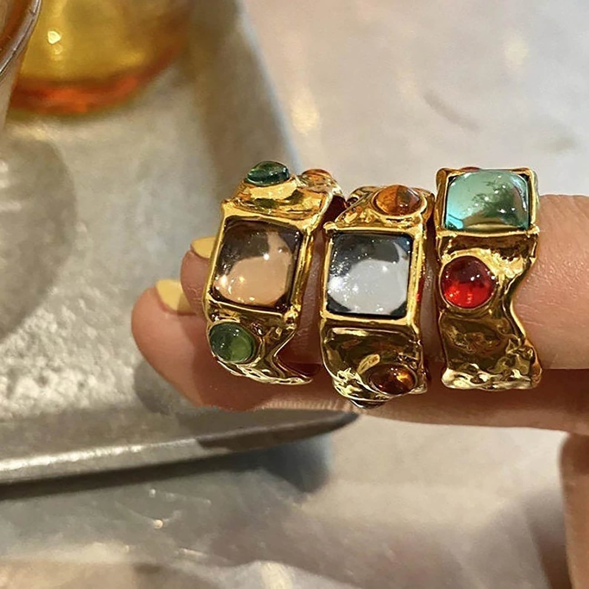 Chunky Gold Colorful Rings Trendy Baroque Vintage Gold-plated | Etsy