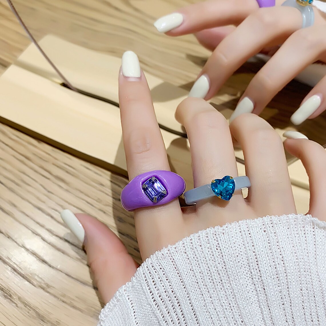 Colorful Acrylic Rings with Stones Chunky Funky Geometric Etsy