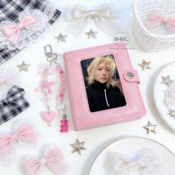 photo card holder kpop binder Photocard 3 Inch Binder, Detachable Kpop Photocard Book, Button Design Mini Album, 20 Pockets Fits 40 Photocards (White) : Home & Kitchen it features a heart 3 Inch Mini Photo Album,