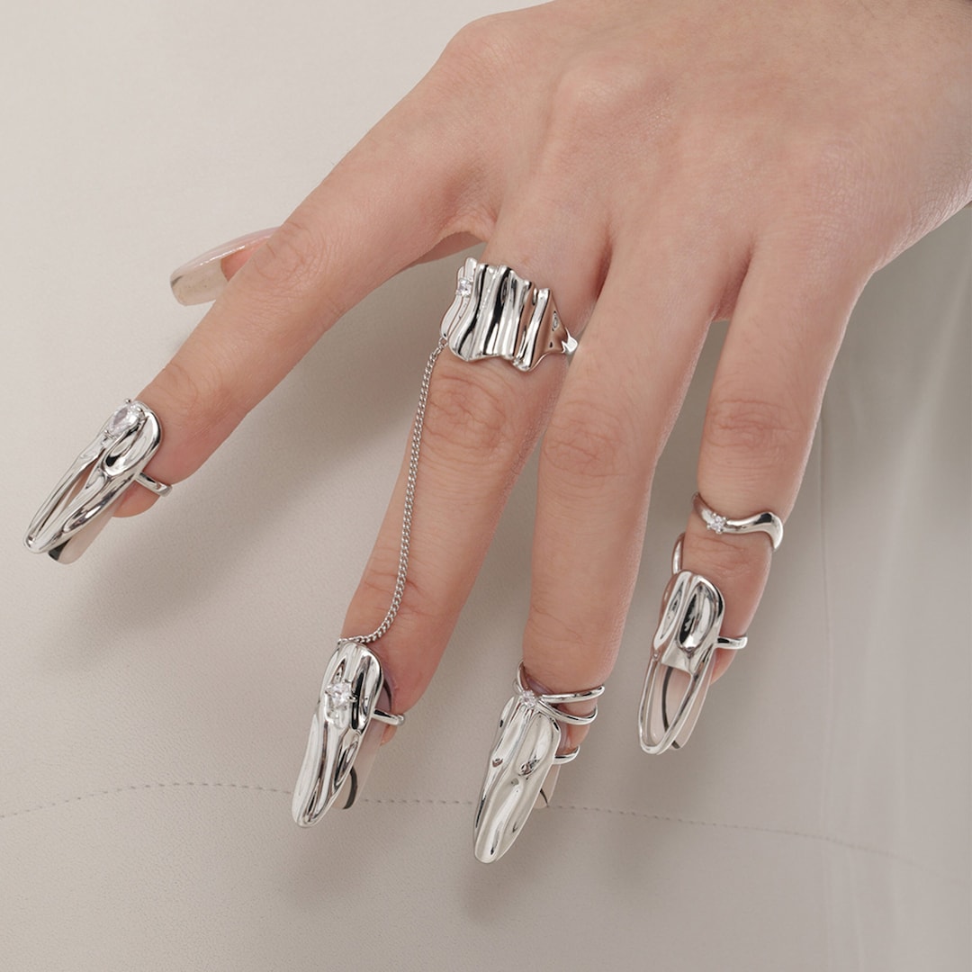 5pcs Set Silver Fingertip Ring Metal Nail Ring Set Open - Etsy