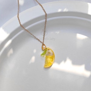 Lemon Gold Fruit Necklace, Tropical Fruit Jewelry, Tiny Fruit Pendant, Cottagecore Jewelry, Dainty Chain Necklace, Birthday Gift