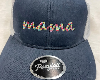 Mama Script embroidery design, Digitized for hats