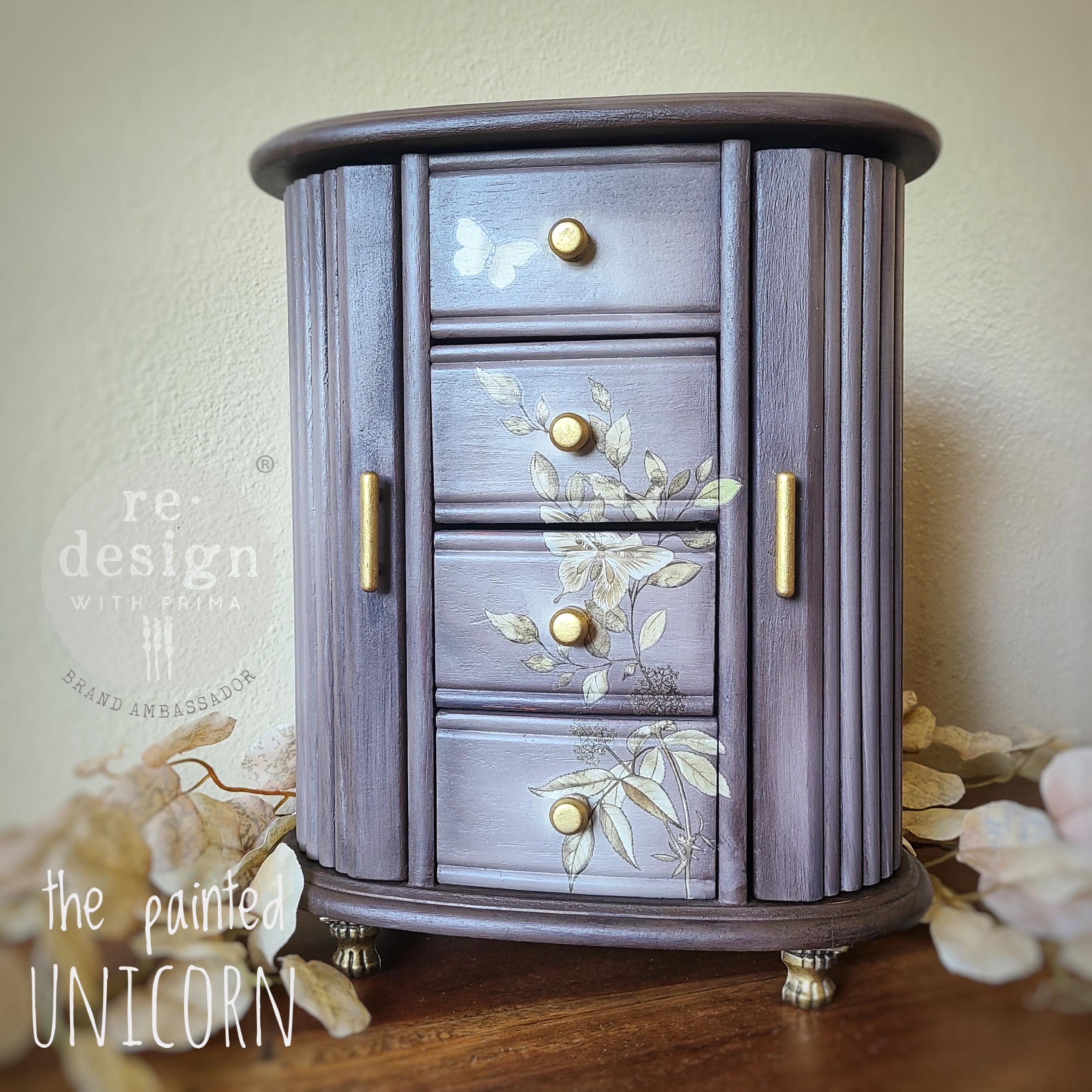 Upcycled Espresso and Tan Botanical Jewelry Box with Cream Velvet Lining Vintage Apothecary Style - gift for her, jewelry armoire storage