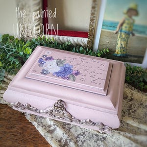 Blush Pink Floral Jewelry Box | Hand-Painted Vintage-Inspired Keepsake Box for trinkets, gift for her, upcycled jewelry box repurposed
