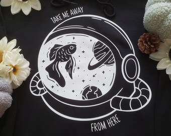 Llévame lejos de aquí Sudadera con capucha, sudadera con capucha para astronautas, sudadera con capucha Space Fish