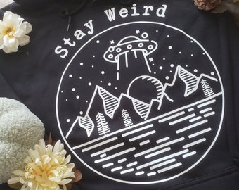 Sudadera con capucha alien abduction, sudadera con capucha extraña, sudadera con capucha espacial linda