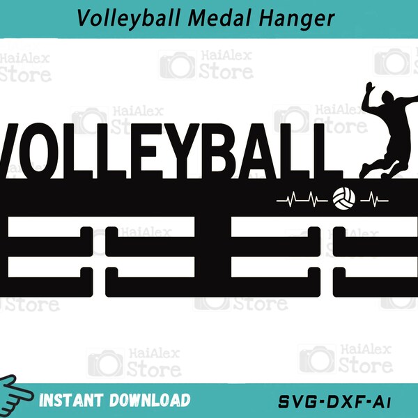 Volleyball Medal Hanger Svg File for Laser Cut, Volleyball Medal and Ribbons Hanger, Award Holder Template, Medal Rack Svg Dxf Ai for Cnc