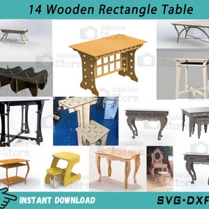 14 Wooden Table Svg Files for Laser Cut, Wood Rectangle Table Svg, Table Design, Table Template, Table Dxf Svg File for Cnc Router Engraving