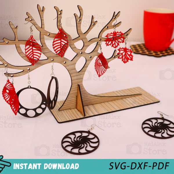 Tree Shaped Earring Display Stand Mdf 4mm Laser Cut Files, Jewelry Display Template, Jewelry Stand Svg Dxf Pdf for Glowforge Cnc Cutting