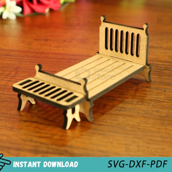 Miniature Dollhouse Bed Plywood 3mm Laser Cut Files, Dollhouse Furniture Template, Doll House Accessories Svg Dxf Pdf Glowforge Cnc Cutting