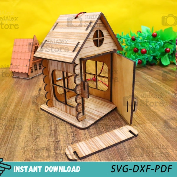 Maison en bois Miniature Cabane en rondins 3mm Fichiers découpés au laser, Puzzle House Miniature Design, Maison Miniature Svg Dxf Pdf pour Cnc Glowforge - Numérique
