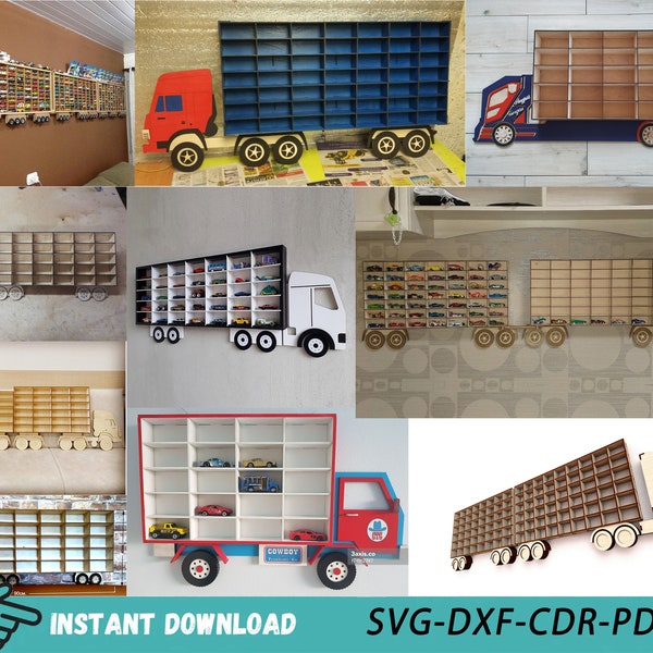 Toy Car Storage Truck Wall Rack Laser Cut File, Toy Car Storage Organizer Template, Toy Car Display Shelf Truck Svg Dxf Cdr Pdf (10 Designs)