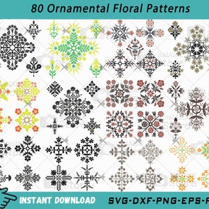 80 Decorative Floral Elements Svg Bundle Files, Ornamental Floral Patterns Svg, Floral Patterns Svg Dxf Png Pdf Eps - Instant Download