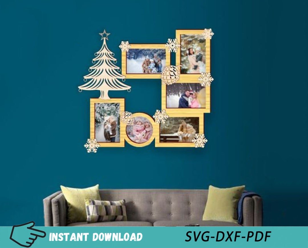 Wooden Christmas Photo Frame Laser Cut Files, Christmas Family Photo