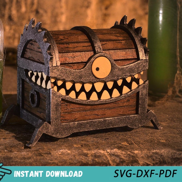 Wooden Monster Treasure Chest 3mm Laser Cut File, Mini Treasure Chest Template, Treasure Chest Svg Dxf Pdf for Glowforge Cnc Cut - Digital