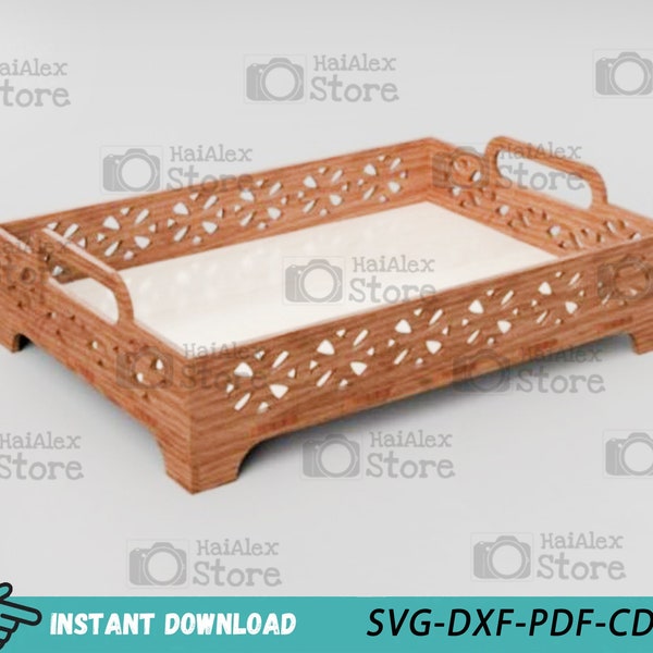 Wooden Flat Tray Laser Cut Files, Flat Tray Template, Tray Svg Dxf Pdf Cdr for Cnc Glowforge Vector Plan (6mm Thickness) - Instant download