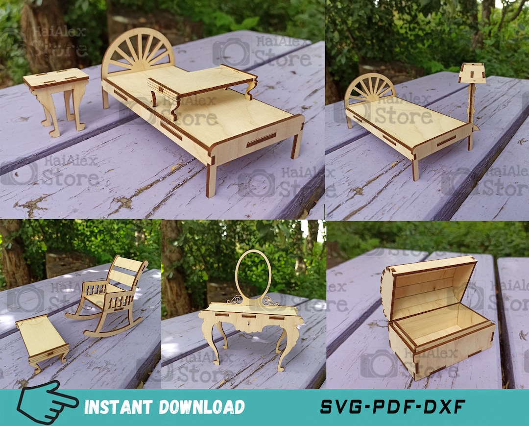 Wooden Doll House Furniture Svg Dxf Pdf for Laser Cut, Miniature