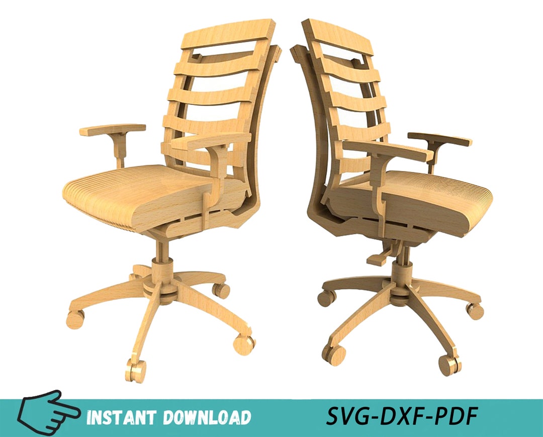 Wooden Office Chair Laser Cut Files, Parametric Office Chair Vector