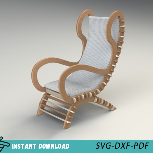 Puzzle en bois chaise design, modèle de meubles en bois, chaise plans mobilier d'extérieur bricolage, chaise Svg Dxf Pdf - téléchargement immédiat