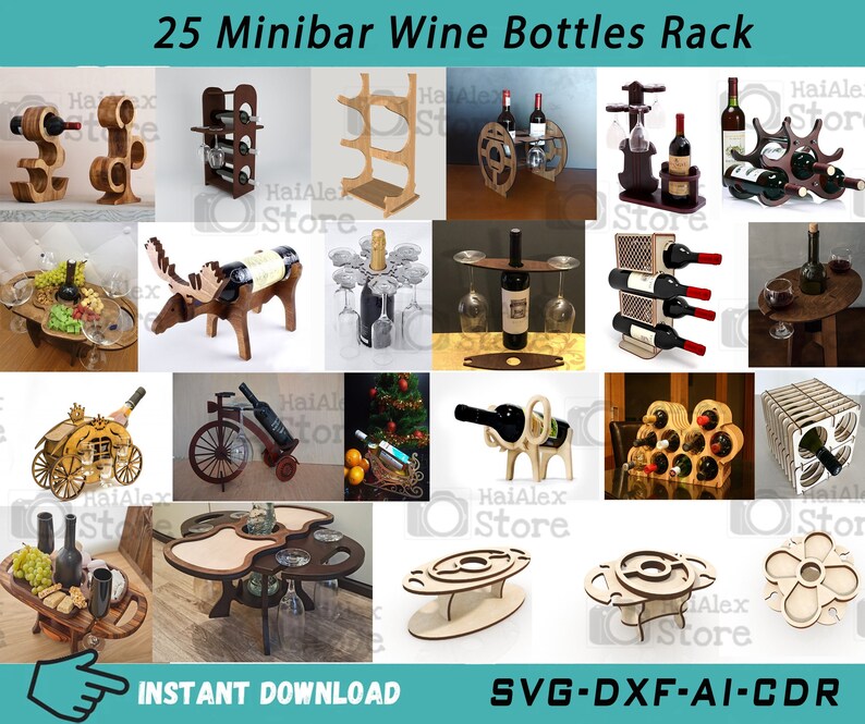 25 Wooden Minibar Wine Bottles Rack Svg Files for Laser Cut Etsy