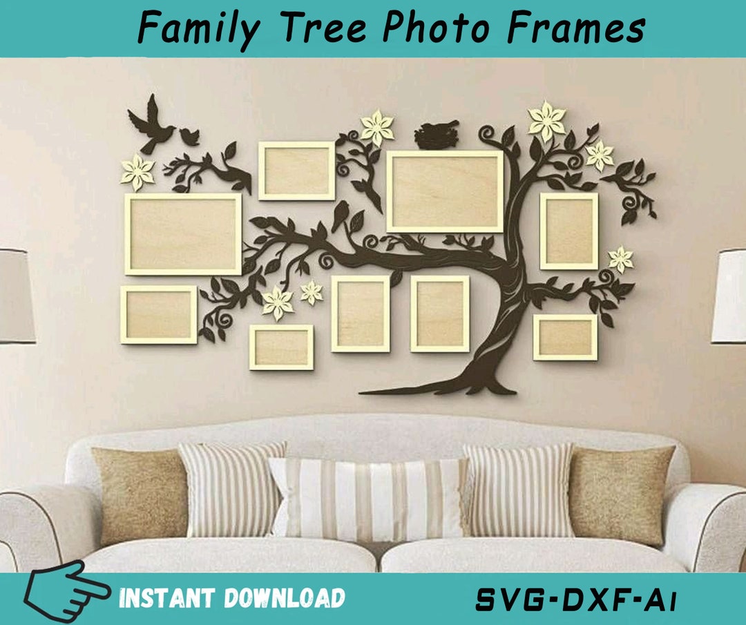 Family Tree Photo Frames Svg for Laser Cut, Family Tree With 9 Photo