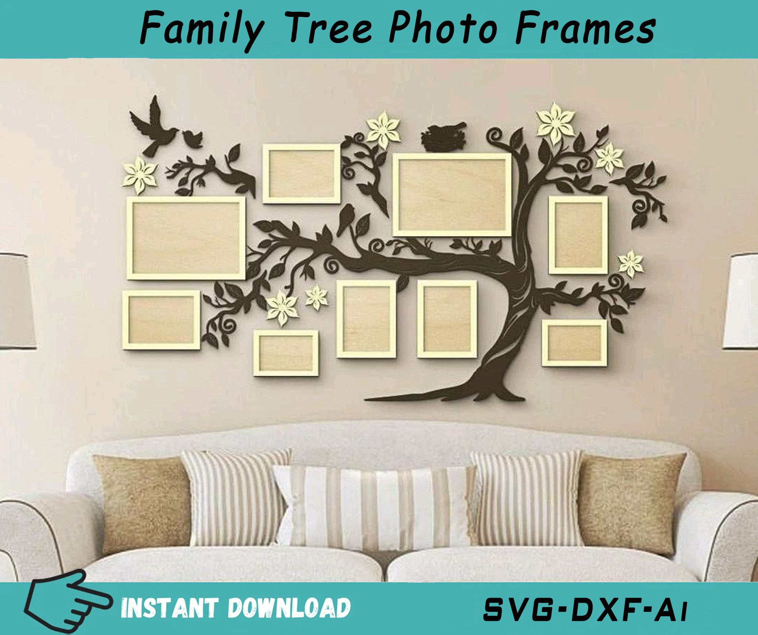 Family Tree Photo Frames Svg for Laser Cut Family Tree With 9 Etsy Canada