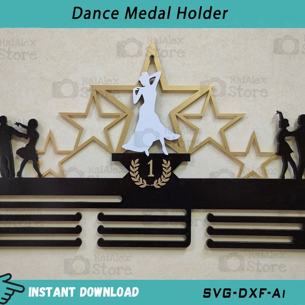 Wooden Dance Medal Holder Svg File for Laser Cut, Medal Award Hanger Template, Sports Display Medal Holder Svg Dxf Ai File for Cricut Cnc