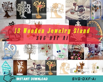 19 Wooden Jewelry Stand Svg Files for Laser Cut, Jewelry Display Template, Jewelry Storage Cut Files, Jewelry Stand Svg Dxf Ai for Cnc Cut