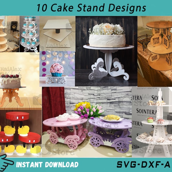 10 Wooden Cake Stand Svg File for Laser Cut, Cupcake Stand Template, Dessert Stand Pattern, Table Cake Cupcakes Stand Dxf Svg Ai for Cnc Cut