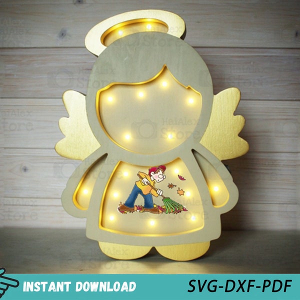 Lampe ange pour chambre d'enfants, fichiers découpés au laser 5 mm, motif de veilleuse, lampe ange Svg Dxf Pdf pour découpe CNC Glowforge - Personnalisation disponible