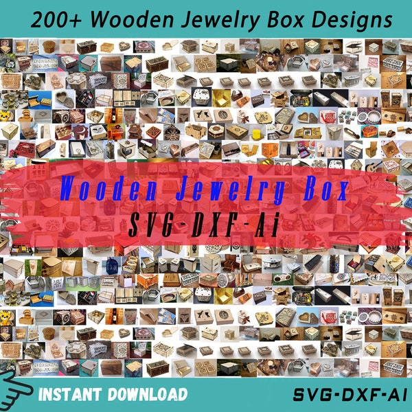 200+ houten sieraden doos Svg-bestanden voor lasergesneden, houten geschenkdoos Svg, bruiloft doos Svg, kerstcadeau doos Svg Dxf Ai-bestand voor Cnc Router